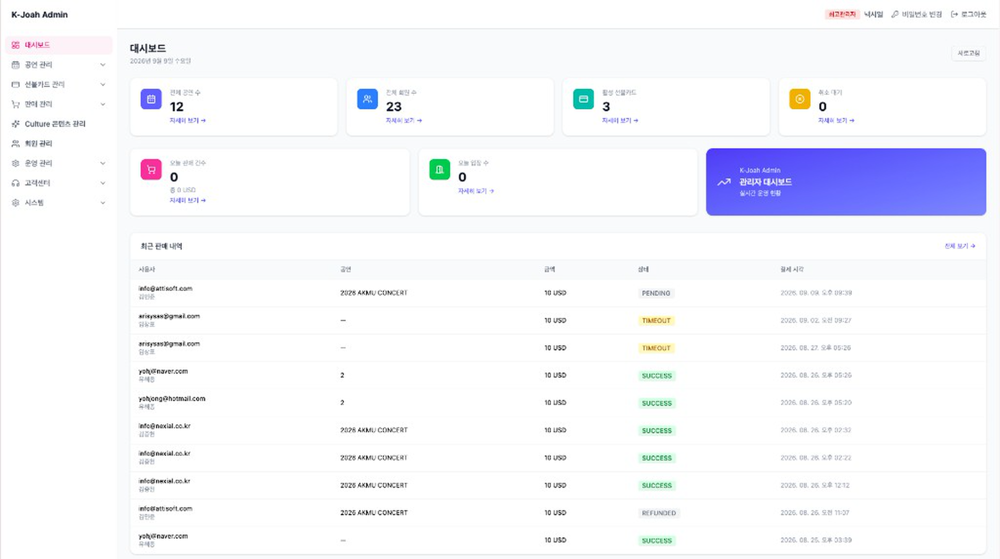 K-Joah 관리자 대시보드